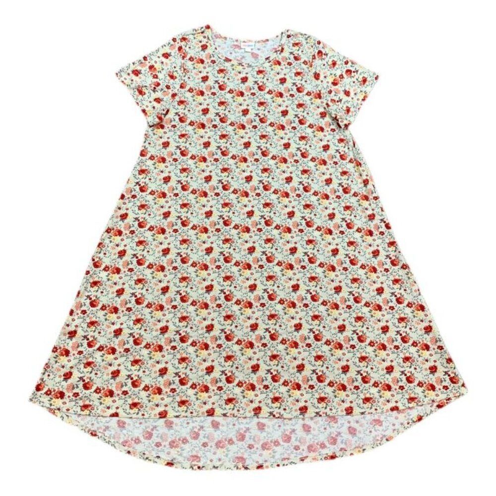 NEW M LuLaRoe Carly Floral Swing Dress High Low Flowy Multi Color Short Sleeve